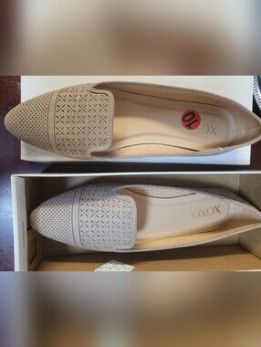 XOXO Women's Taupe Perforated Pointed-Toe Slip-On Flats